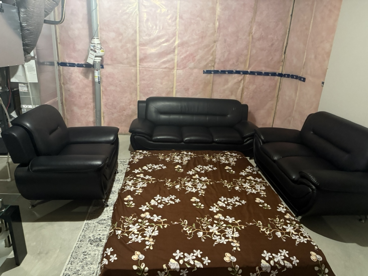 Sofa set, queen mattress, coffee table and tv table