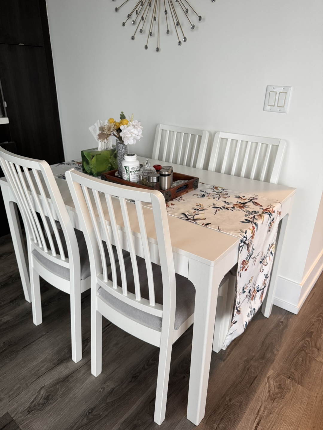 White Dining Table Set with Four Chairs