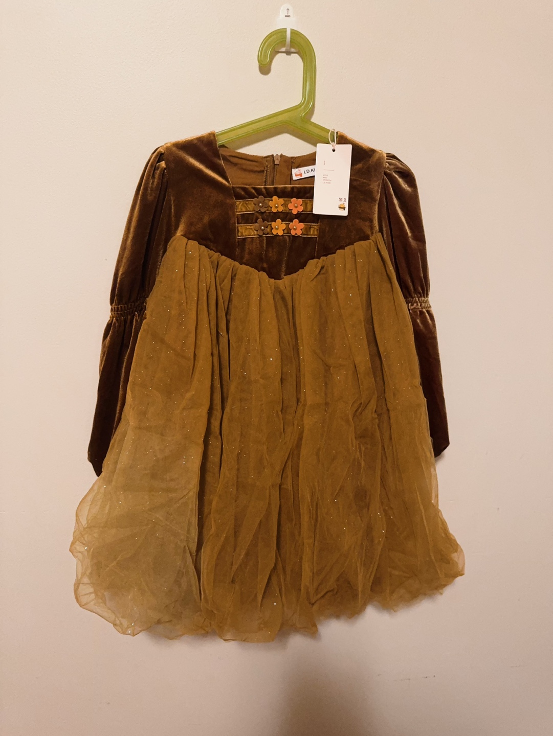 Brown Velvet and Tulle Dress, Size 3-4T