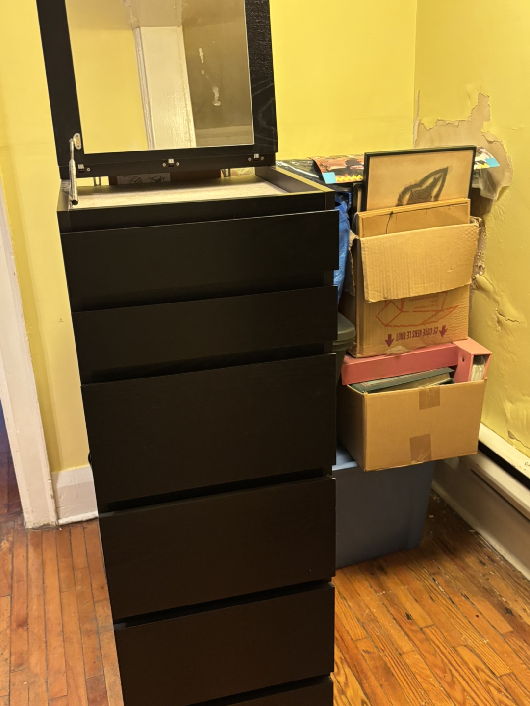 IKEA MALM Black-Brown 5-Drawer Chest with Mirror