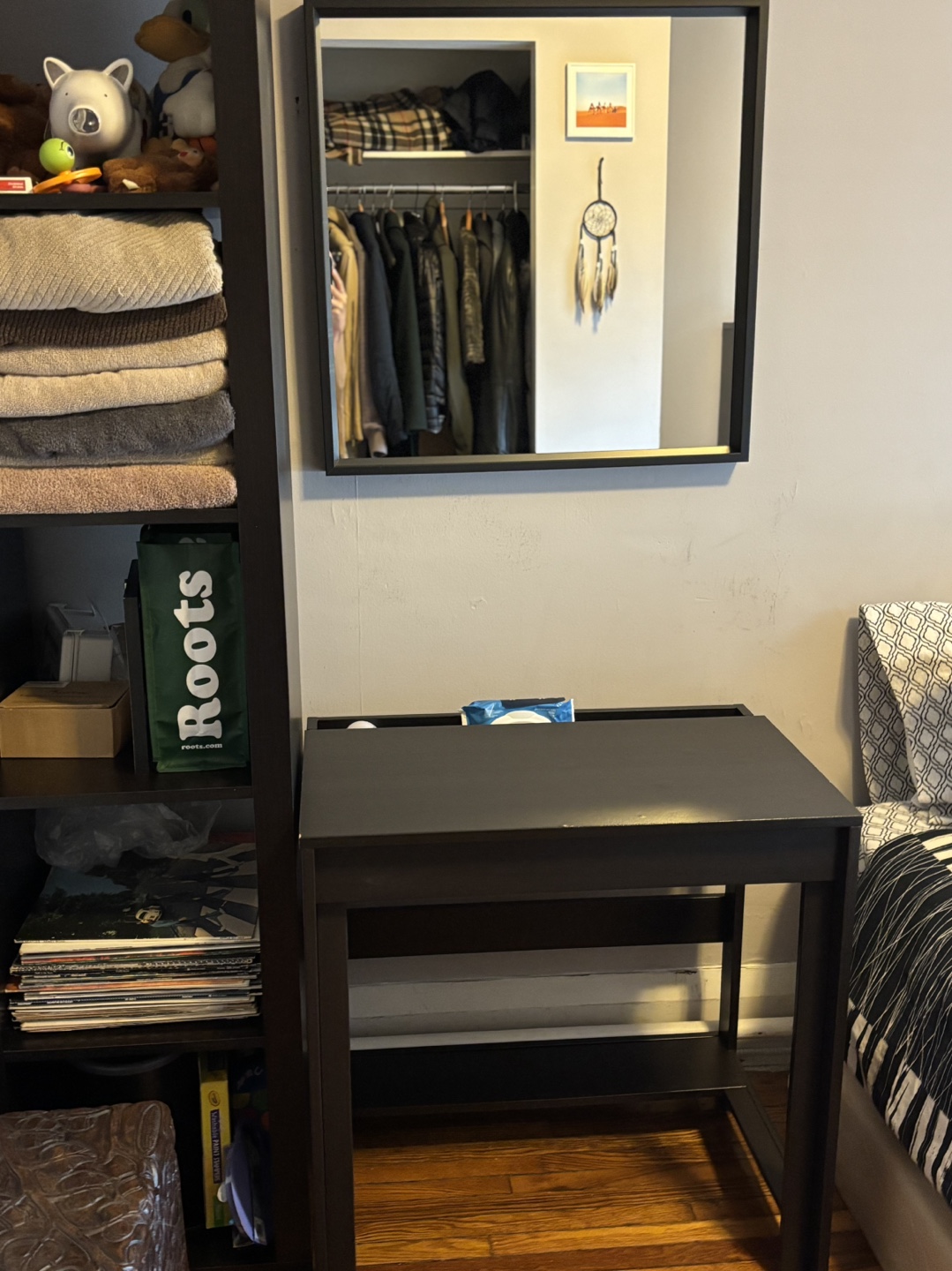Ikea Black/Brown Desk Table & Mirror