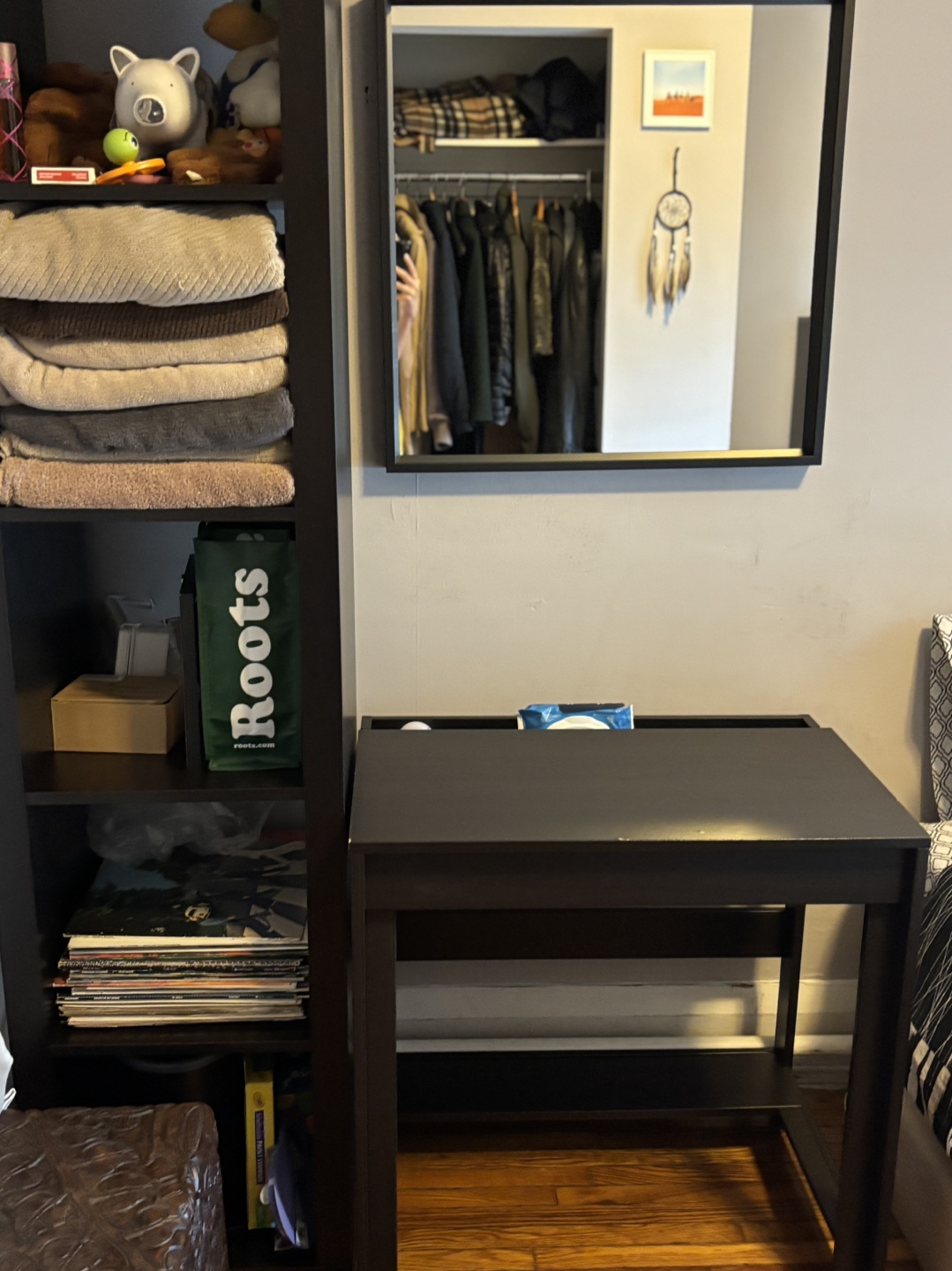 Ikea Black/Brown Desk Table & Mirror - photo 2