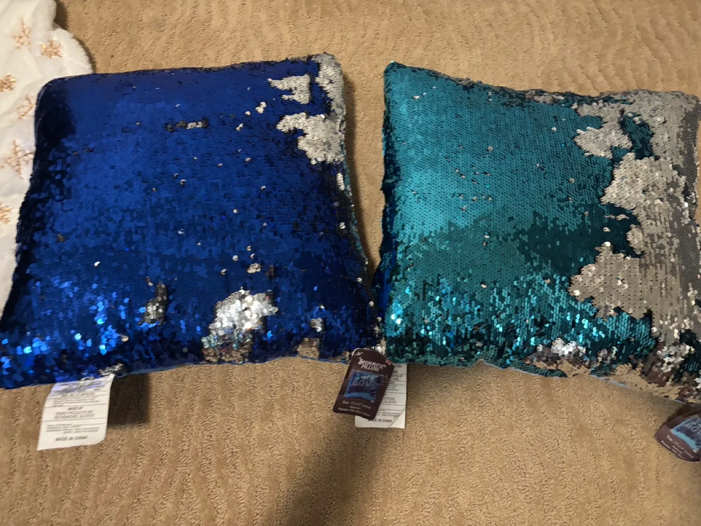 Two Shimmer Pillows - Blue and Teal Reversible Sequin Pillows image indicator(2)