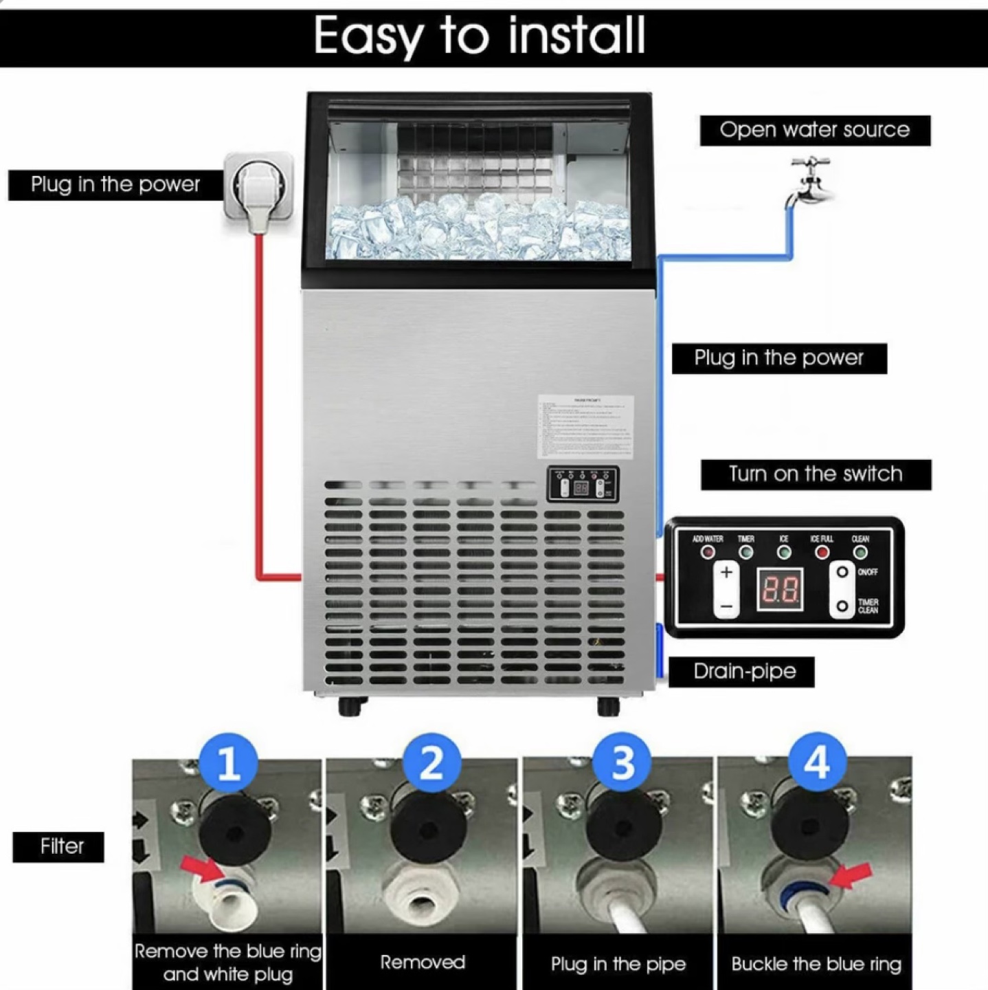 Commercial Ice Maker Machine- 33lb Ice Storage, 110 Cubes/Cycle - photo 4