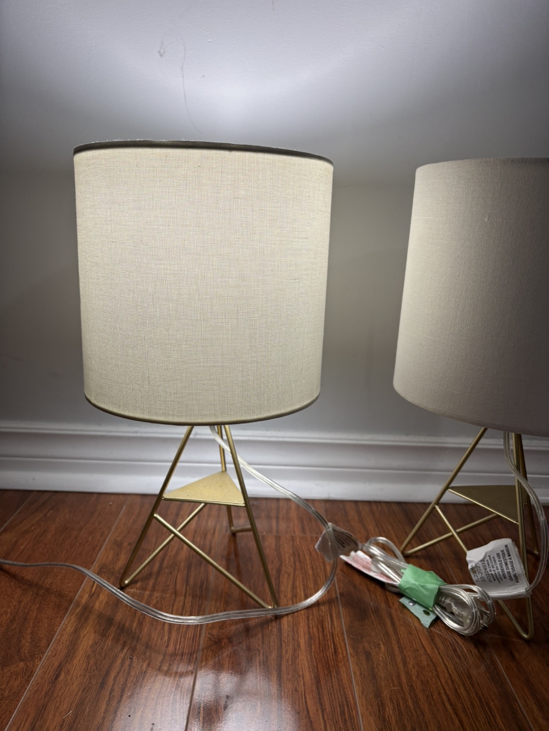 Pair of Gold Metal Table Lamps with Fabric Shades