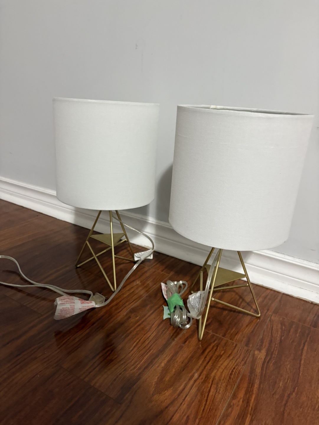 Pair of Gold Metal Table Lamps with Fabric Shades - photo 4