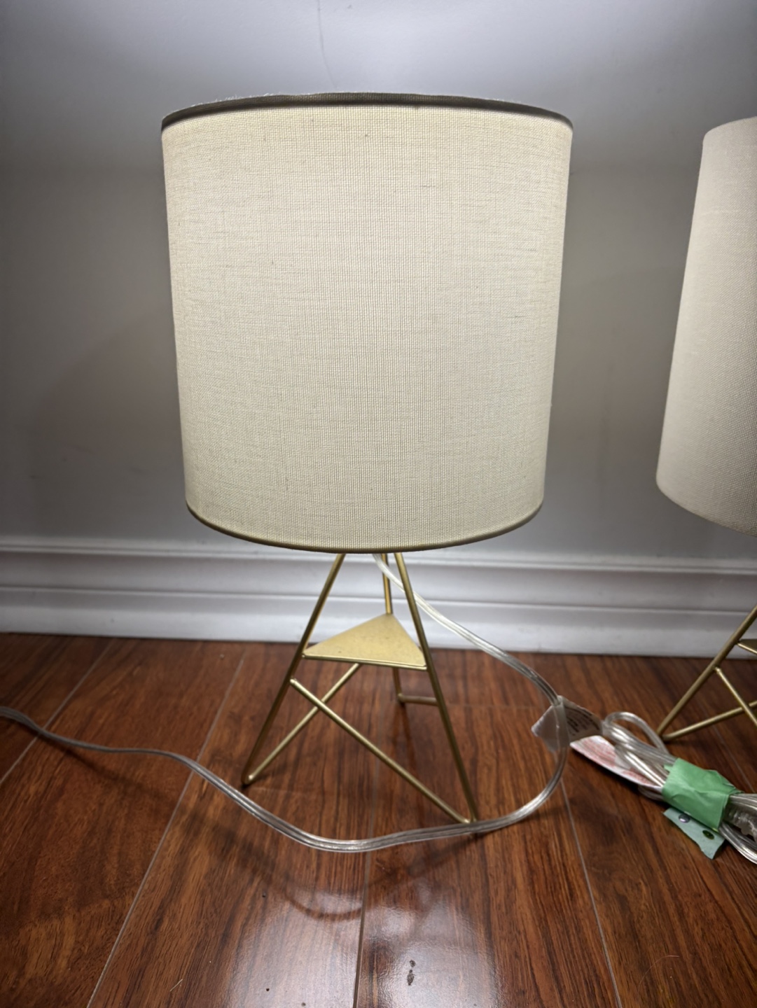 Pair of Gold Metal Table Lamps with Fabric Shades - photo 3