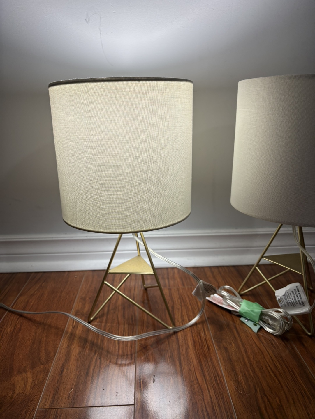 Pair of Gold Metal Table Lamps with Fabric Shades - photo 2