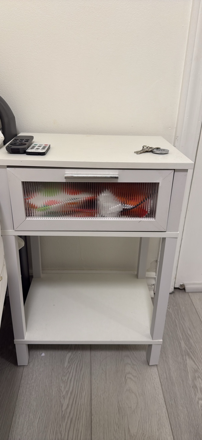 White Nightstand with Drawer and a shelf