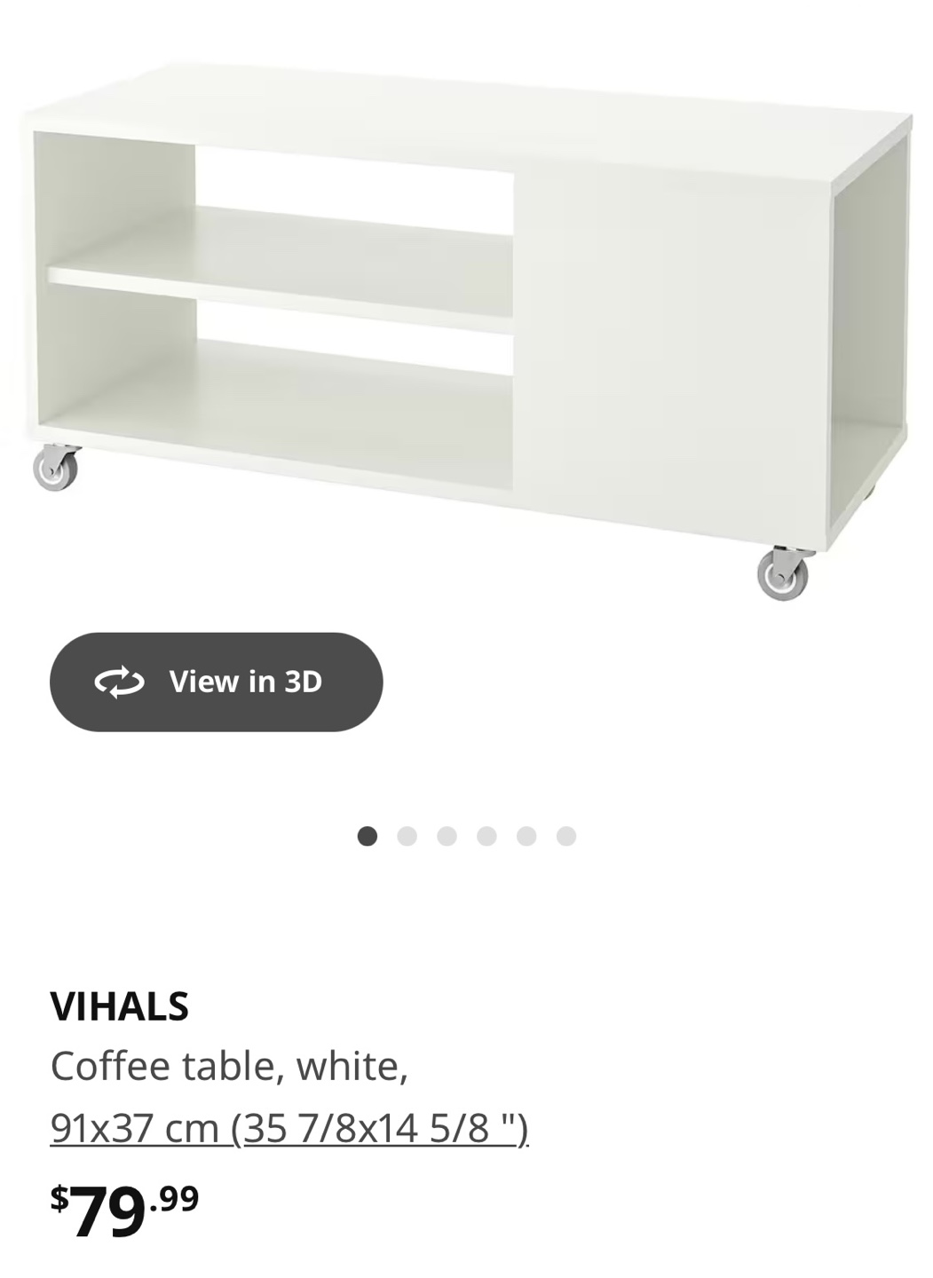 IKEA Vihals Coffee Table w/ castors | White (91 x 37 x 43cm) - photo 3