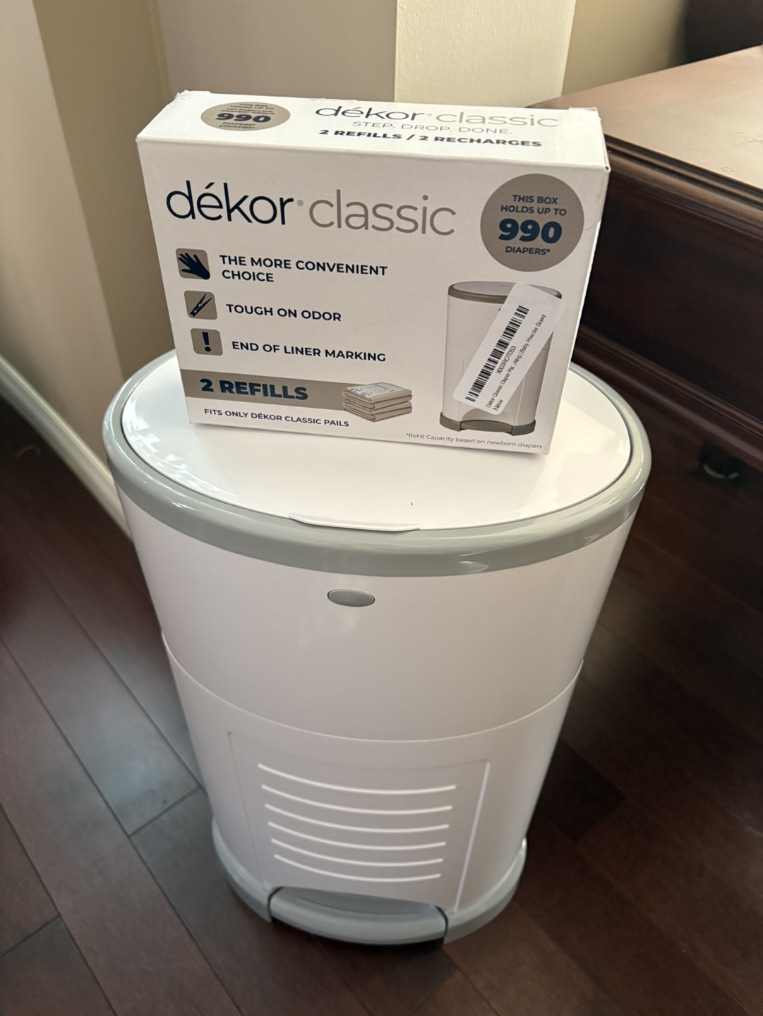 Dekor Classic Diaper Pail - White and Grey - photo 4