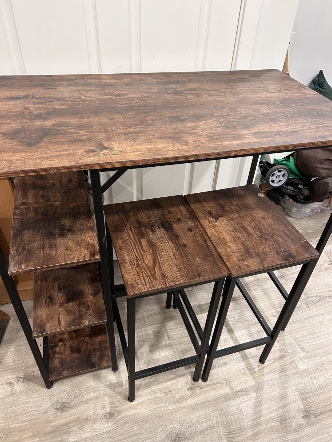 Rustic Brown Pub Table Set with Two Stools