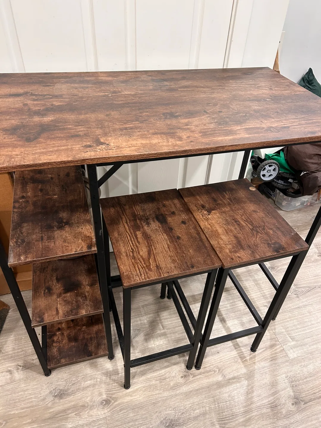 Rustic Brown Pub Table Set with Two Stools thumbnail