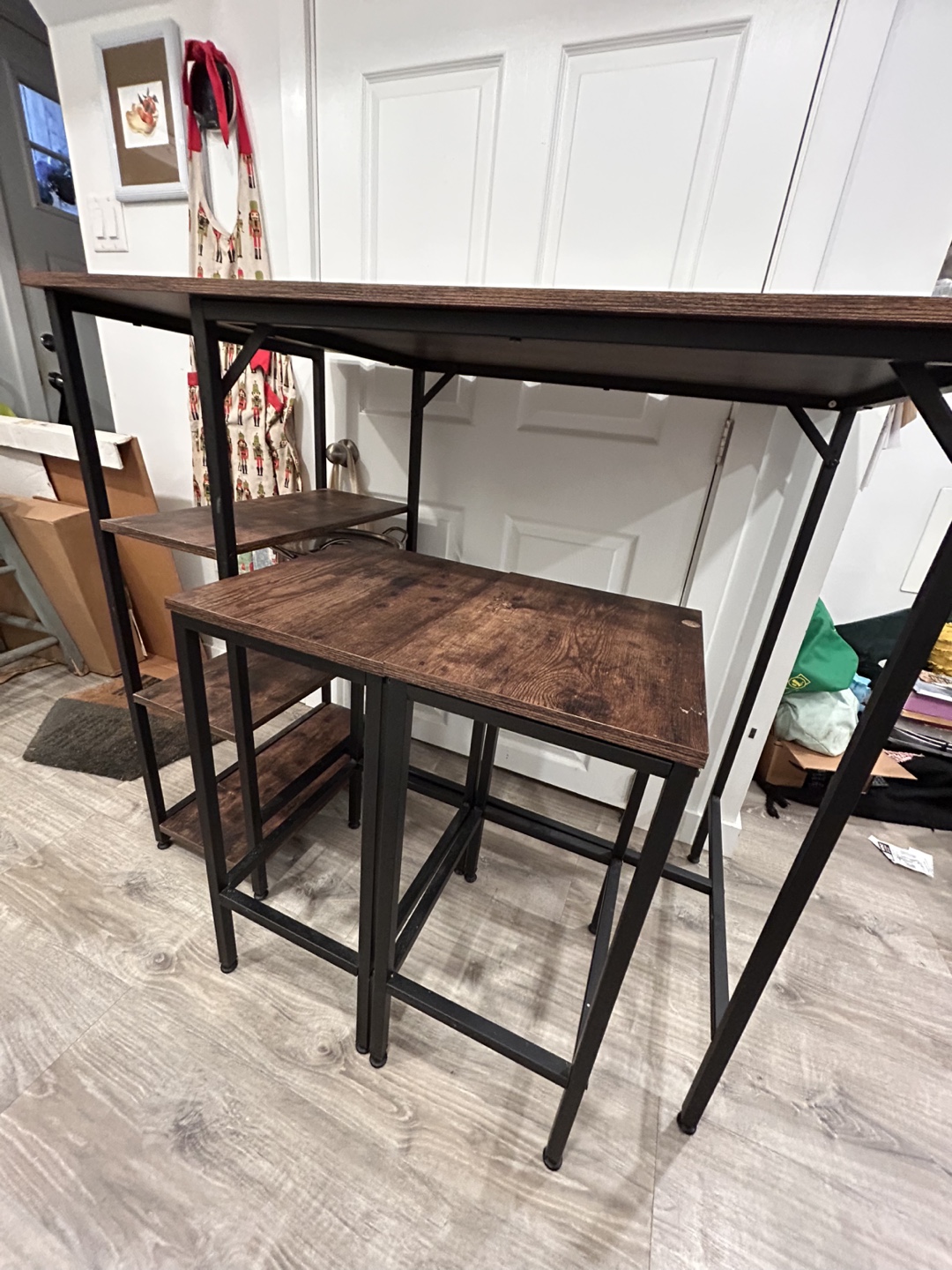 Rustic Brown Pub Table Set with Two Stools - photo 2