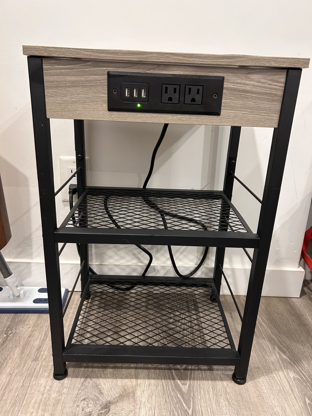 Modern Charging Side Table with Two Shelves