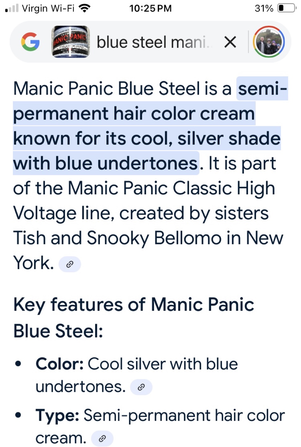 Manic Panic Classic High Voltage Hair Colour - Blue Steel - photo 4
