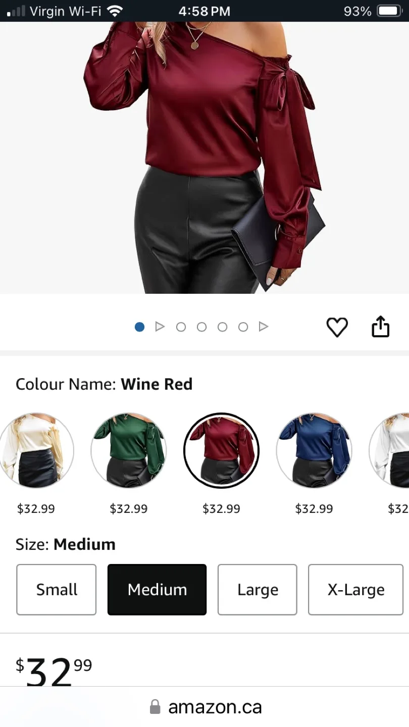 VIDUSSA Women's Satin Shirt Off Shoulder  size Med image indicator(2)