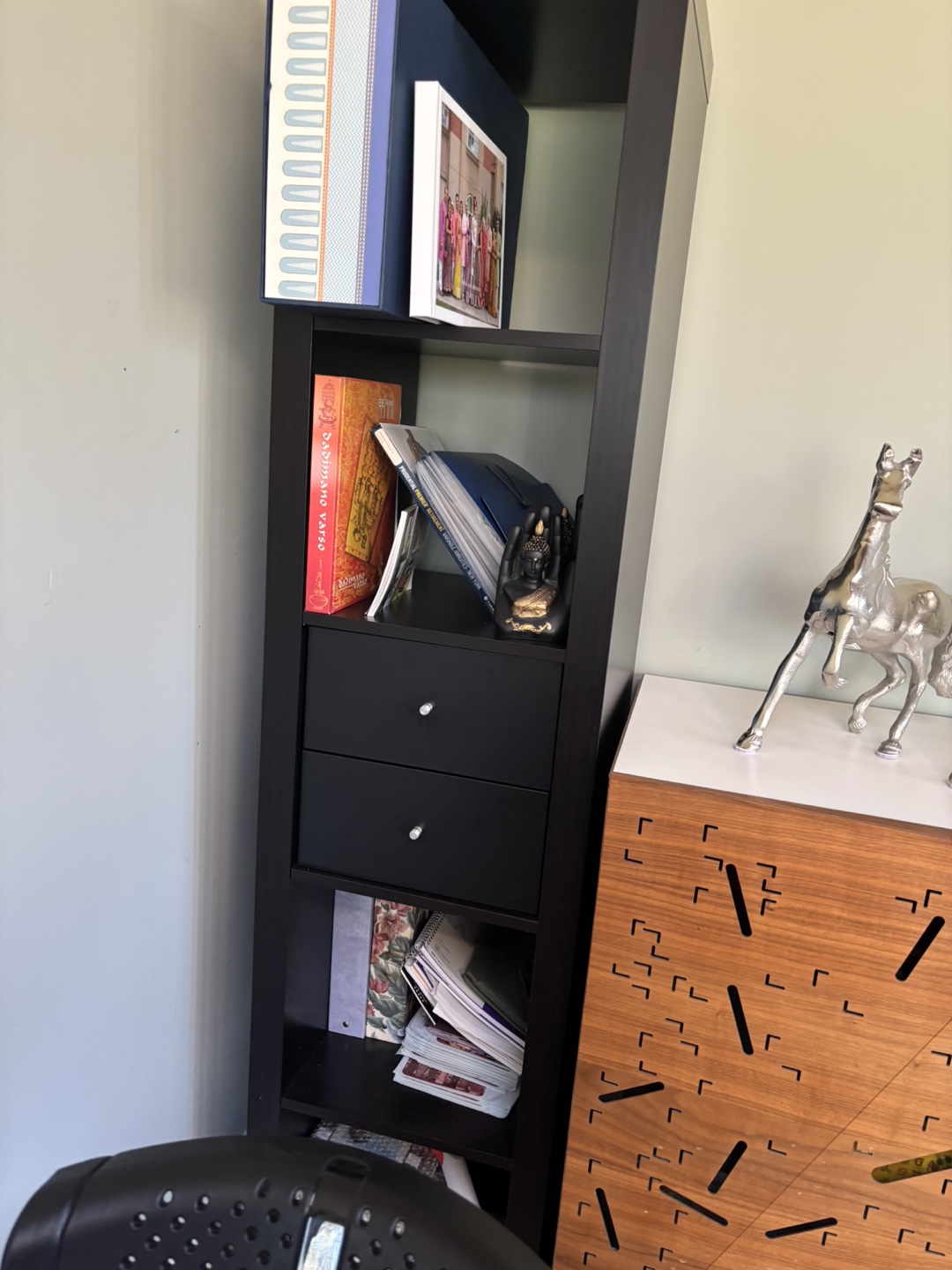 Ikea Black Tall Bookshelf with Drawers - photo 2