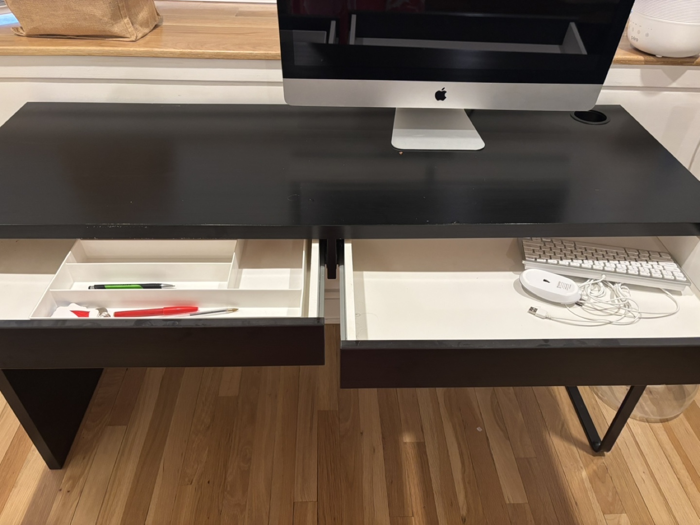IKEA Black Desk with Two Drawers - photo 2