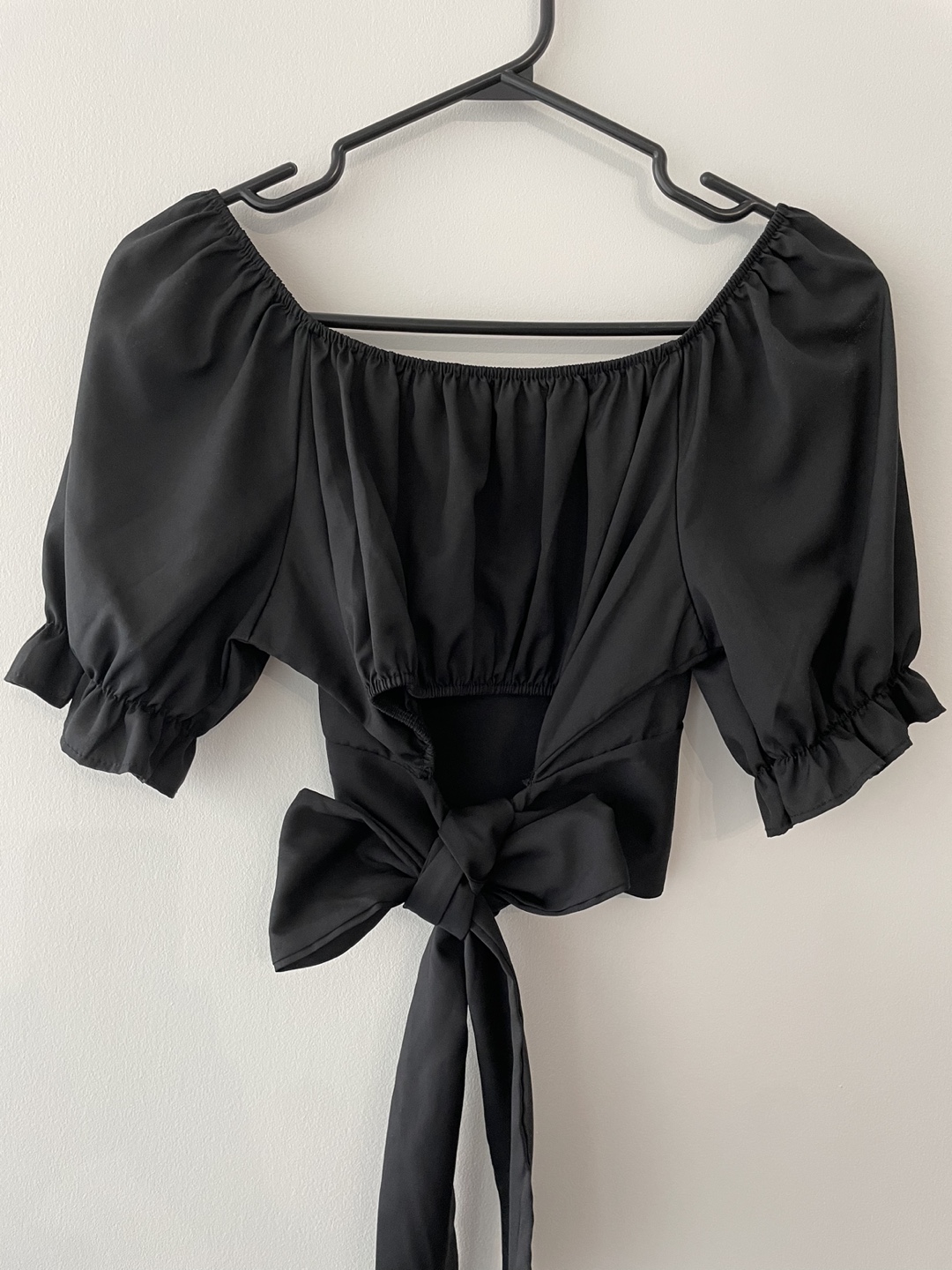 Black Satin Puff Sleeve Top - photo 3