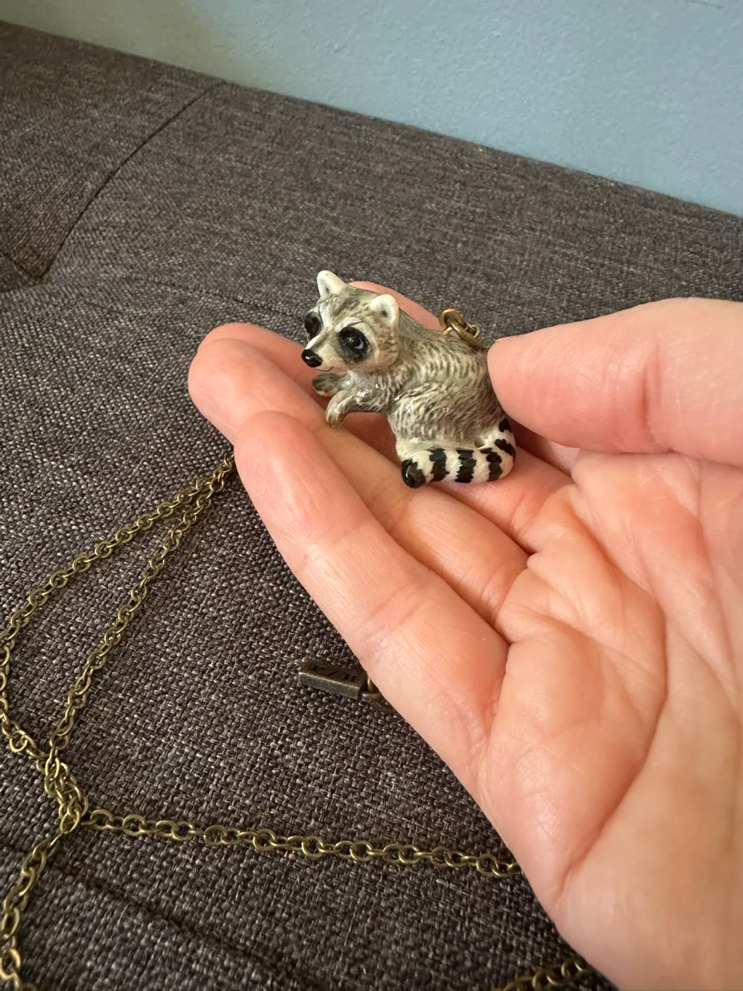 Cute vintage ceramic racoon  pendant necklace image indicator(3)