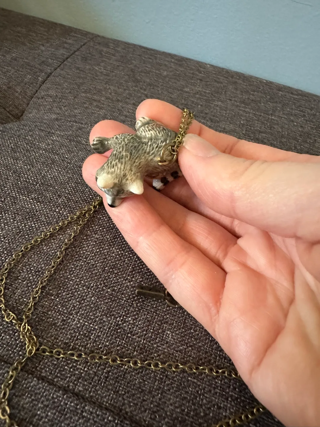 Cute vintage ceramic racoon  pendant necklace image indicator(4)