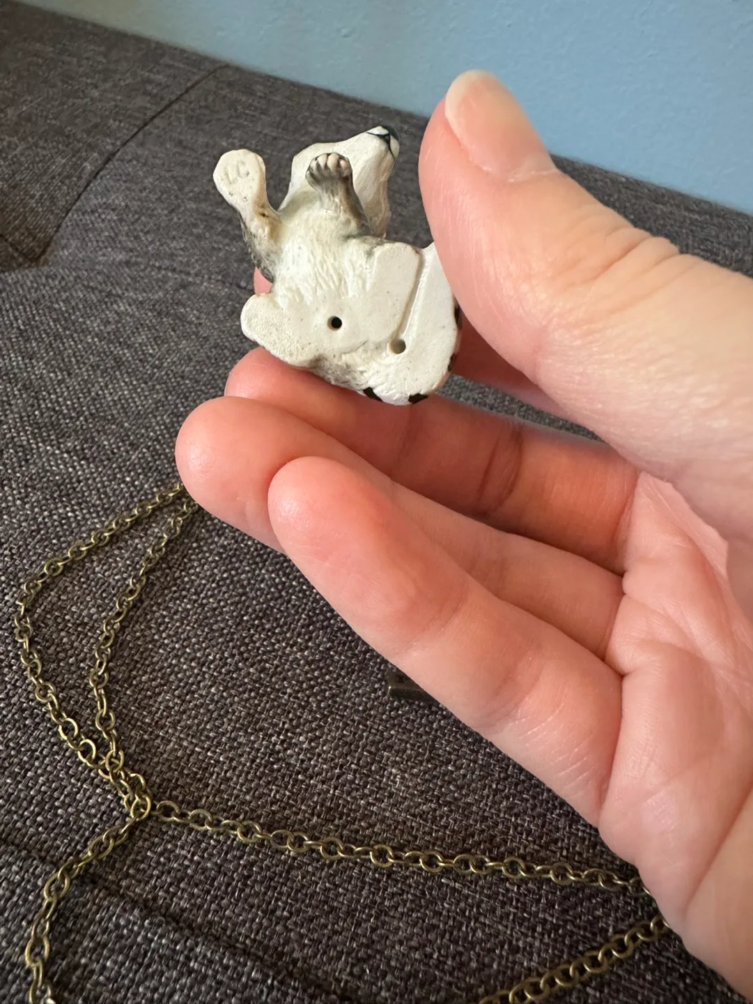 Cute vintage ceramic racoon  pendant necklace image indicator(5)