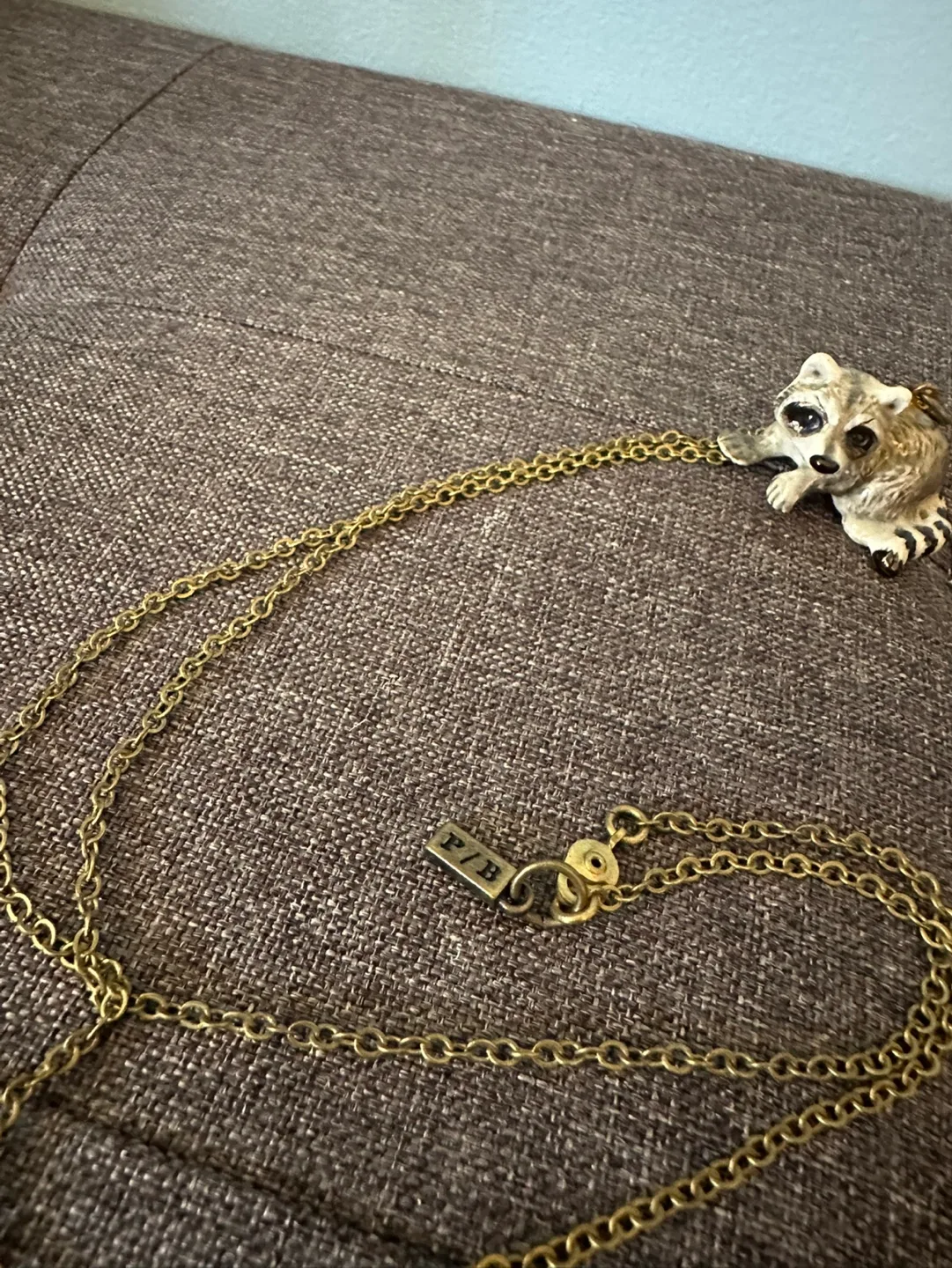 Cute vintage ceramic racoon  pendant necklace image indicator(6)