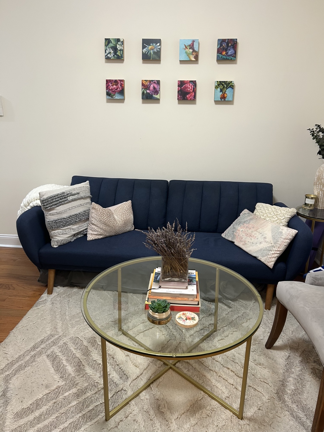 Round Glass Coffee Table with Gold Metal Frame - photo 2