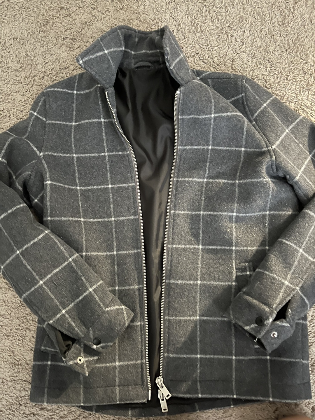 Men's Grey Plaid Zip-Up Jacket