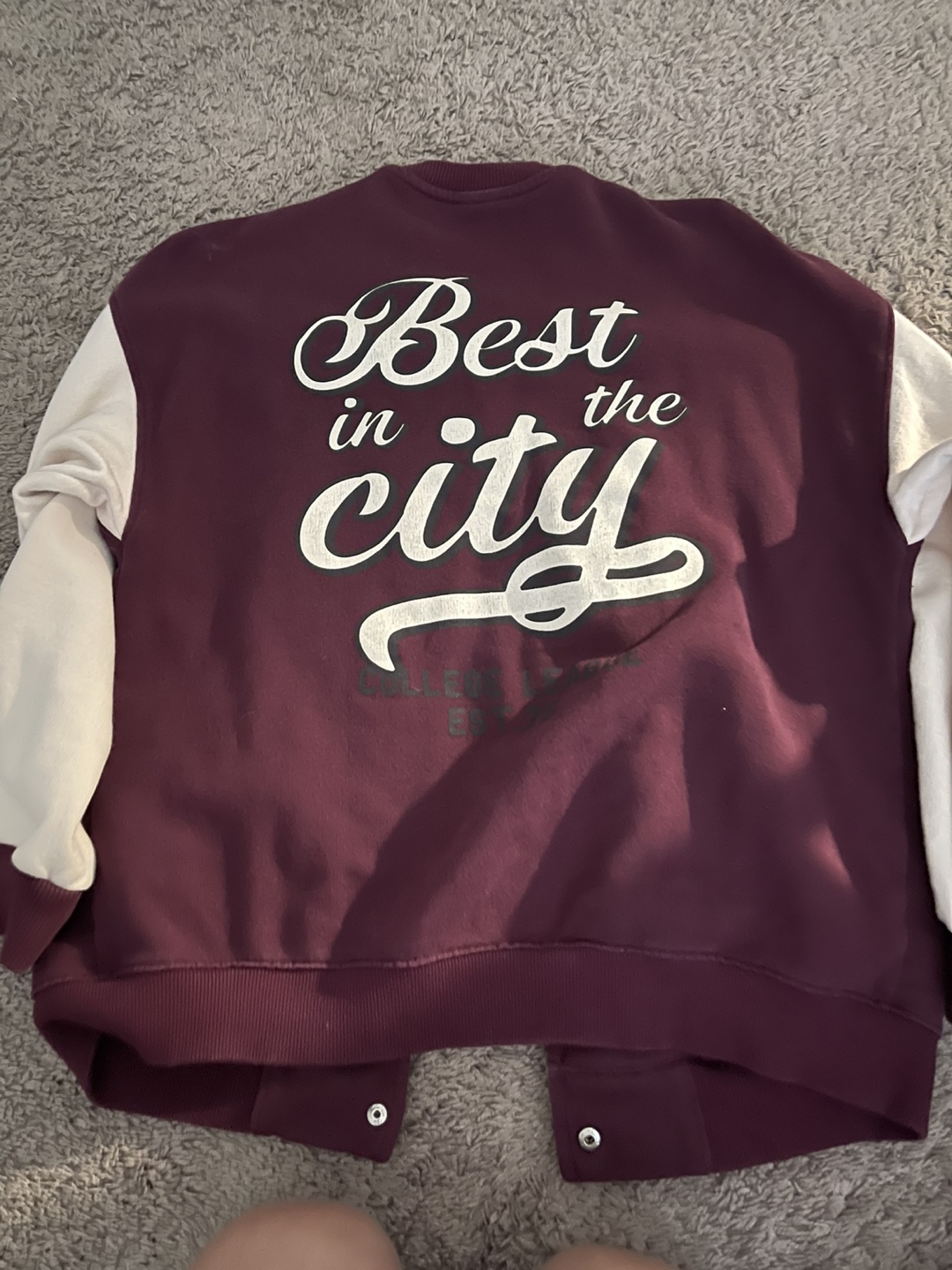 Burgundy and Cream Varsity Jacket - photo 2