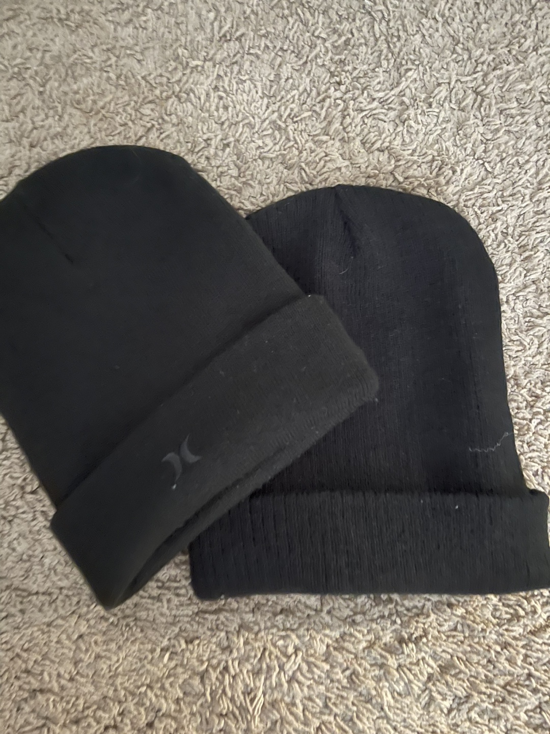 Two Black Knit Beanies