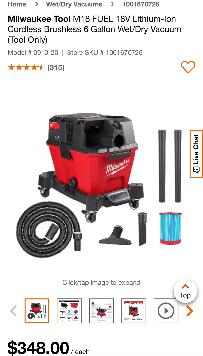 Milwaukee M18 FUEL 18V Cordless Brushless Wet/Dry Vacuum thumbnail
