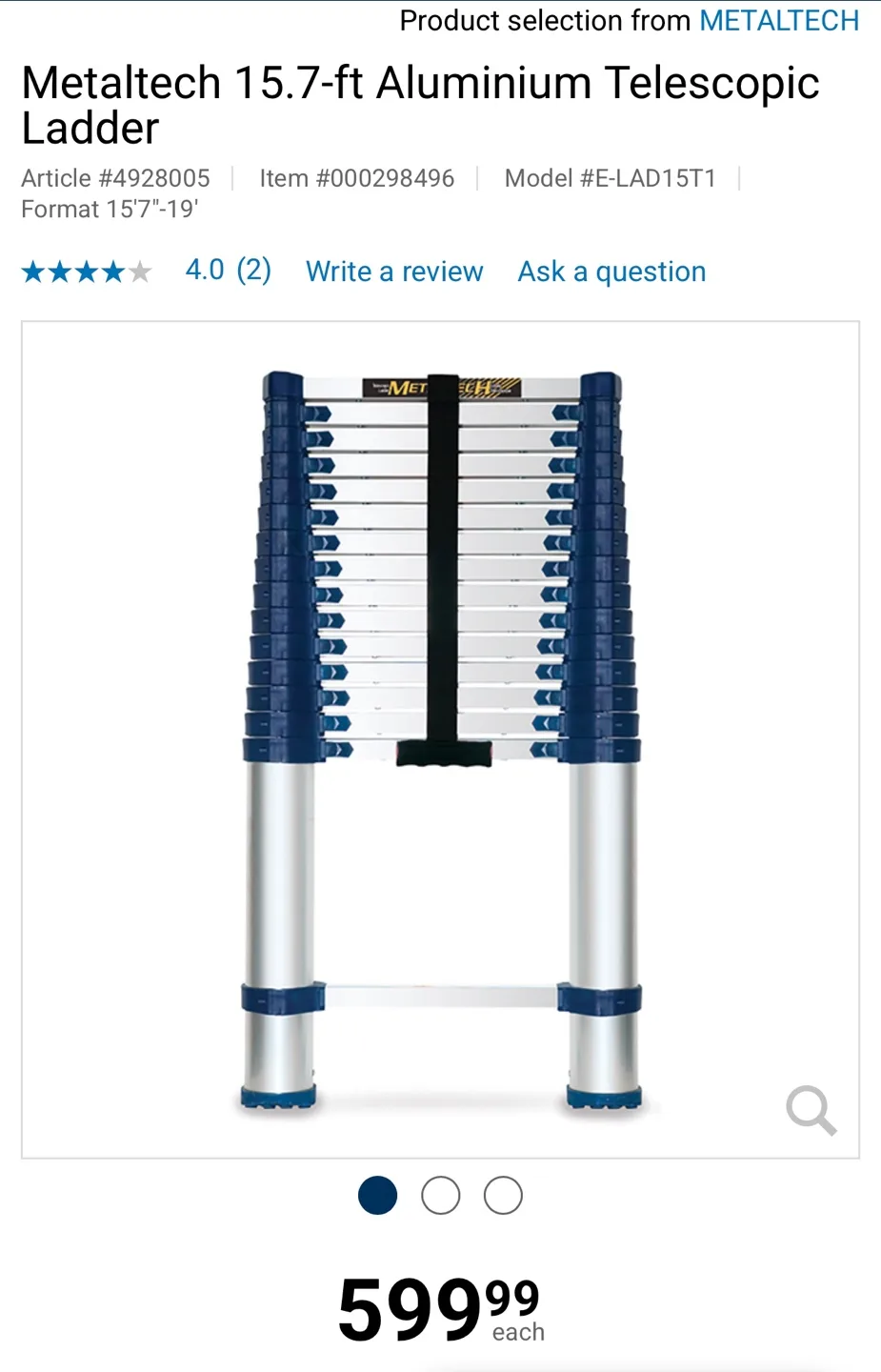 Metaltech 15.7-ft Aluminium Telescopic Ladder thumbnail