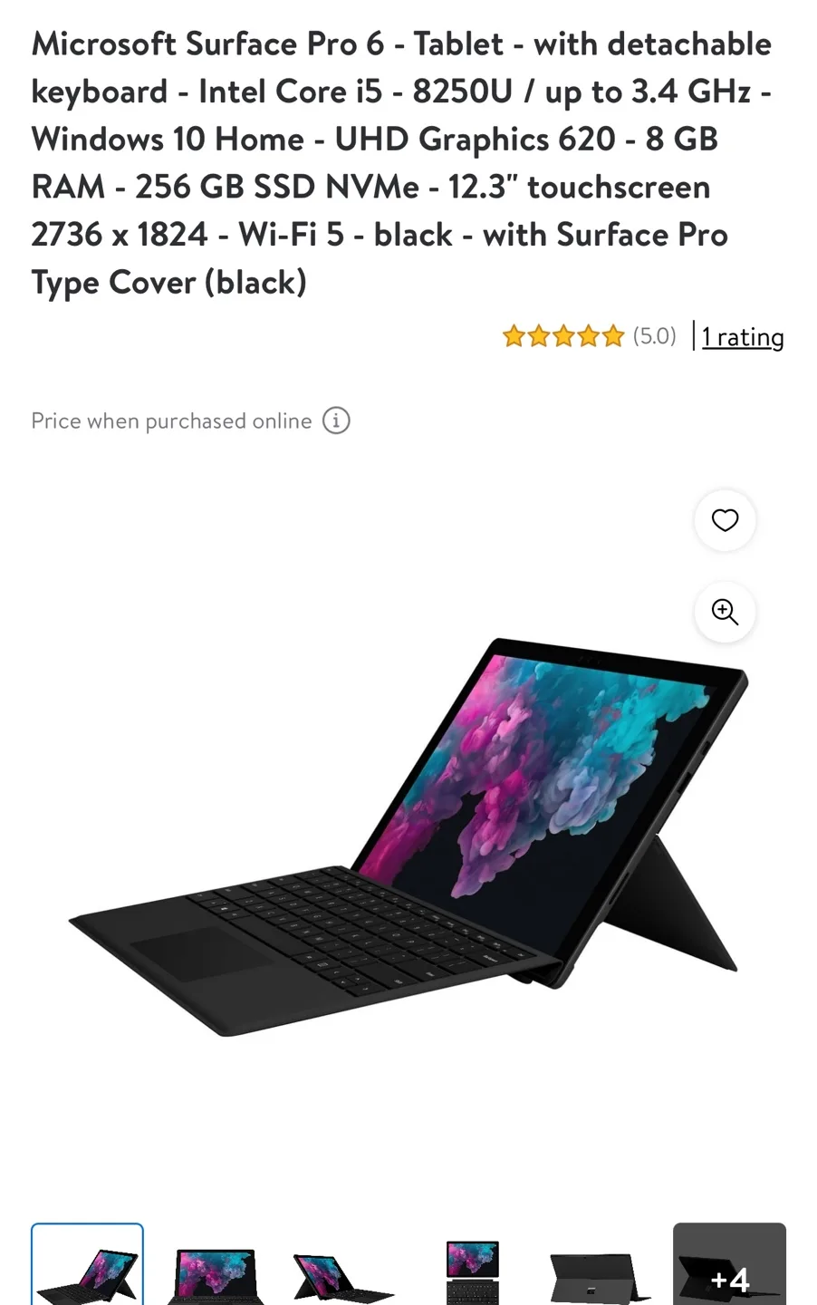 Microsoft Surface Pro 6 - 256GB SSD - 8GB RAM - Black thumbnail