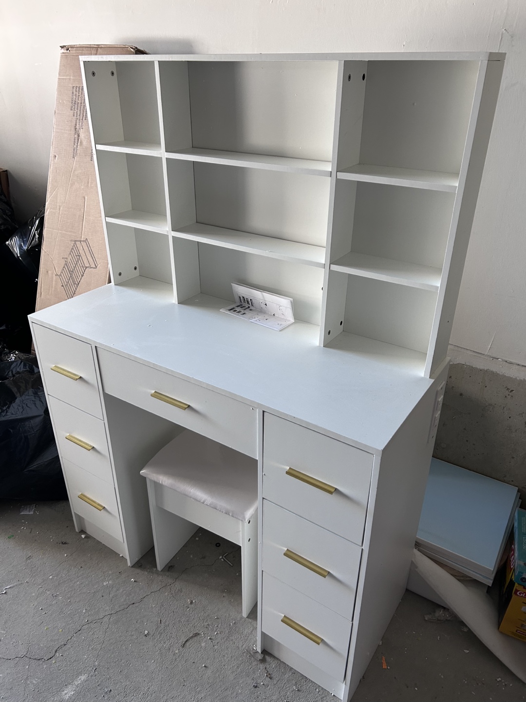 White Vanity Set with Mirror and Six Drawers
