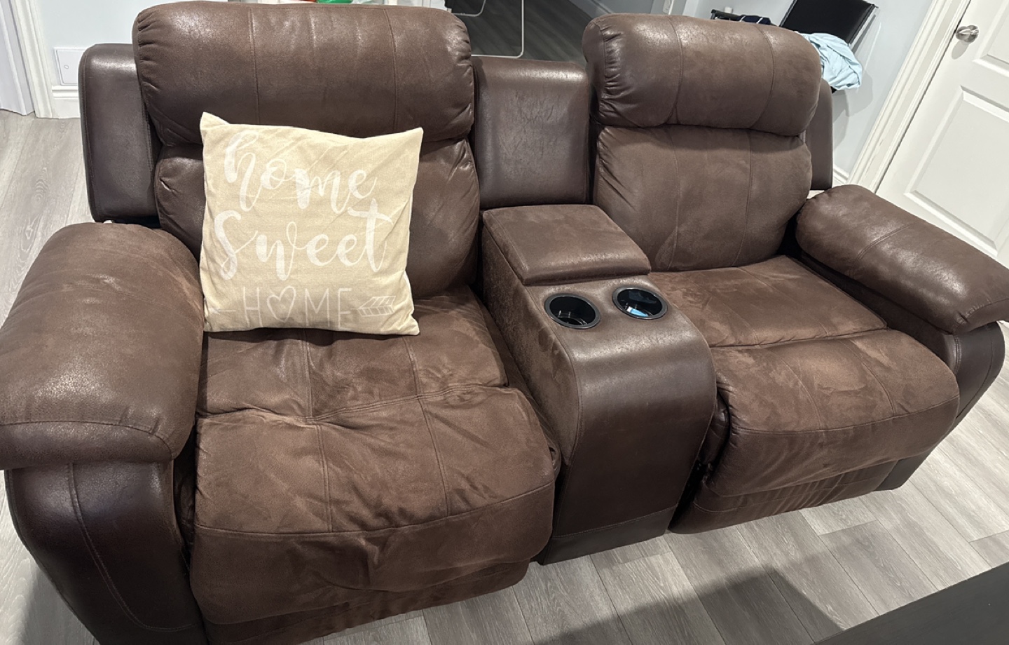 Brown Reclining Loveseat with Cup Holders