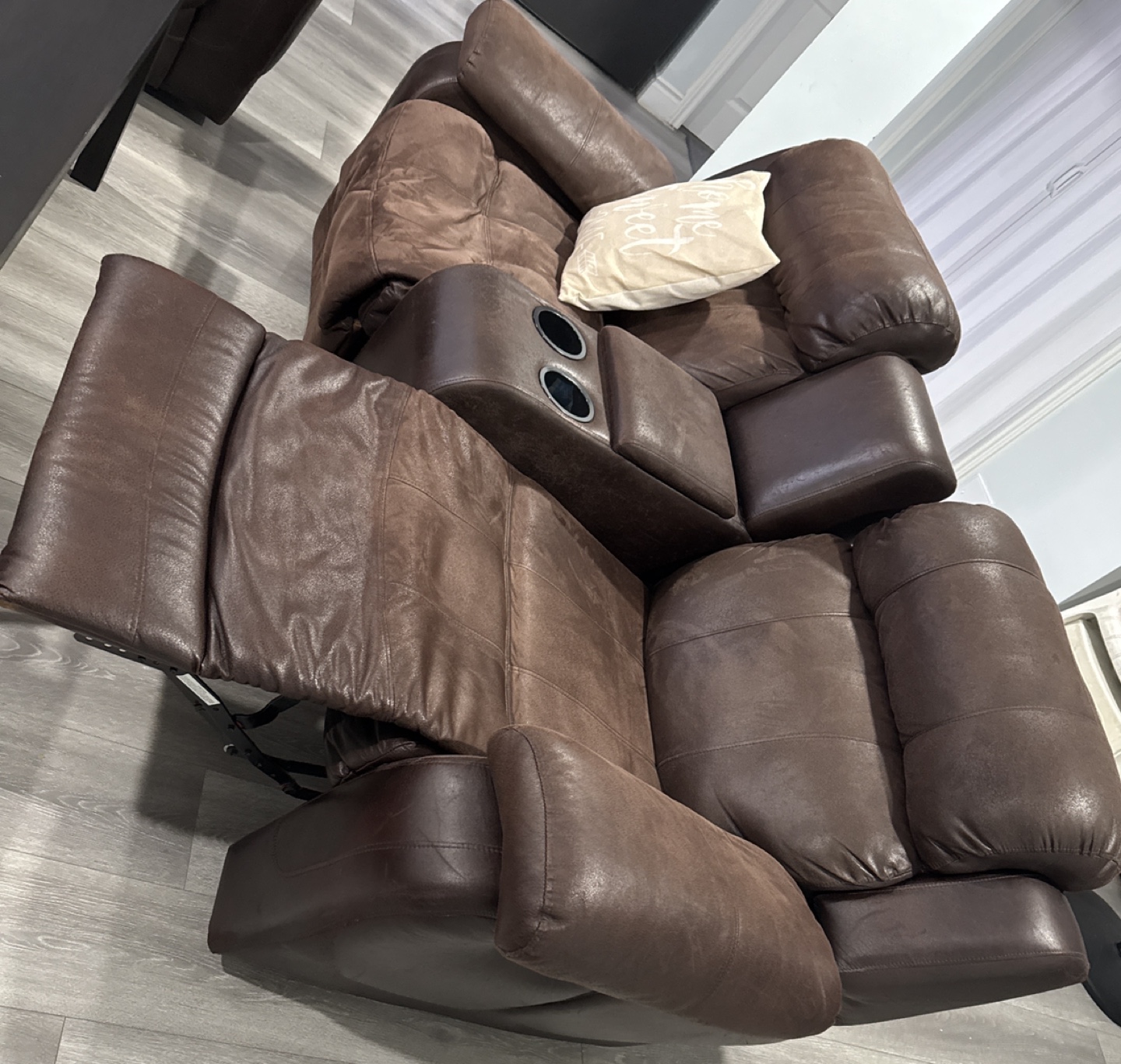 Brown Reclining Loveseat with Cup Holders - photo 2