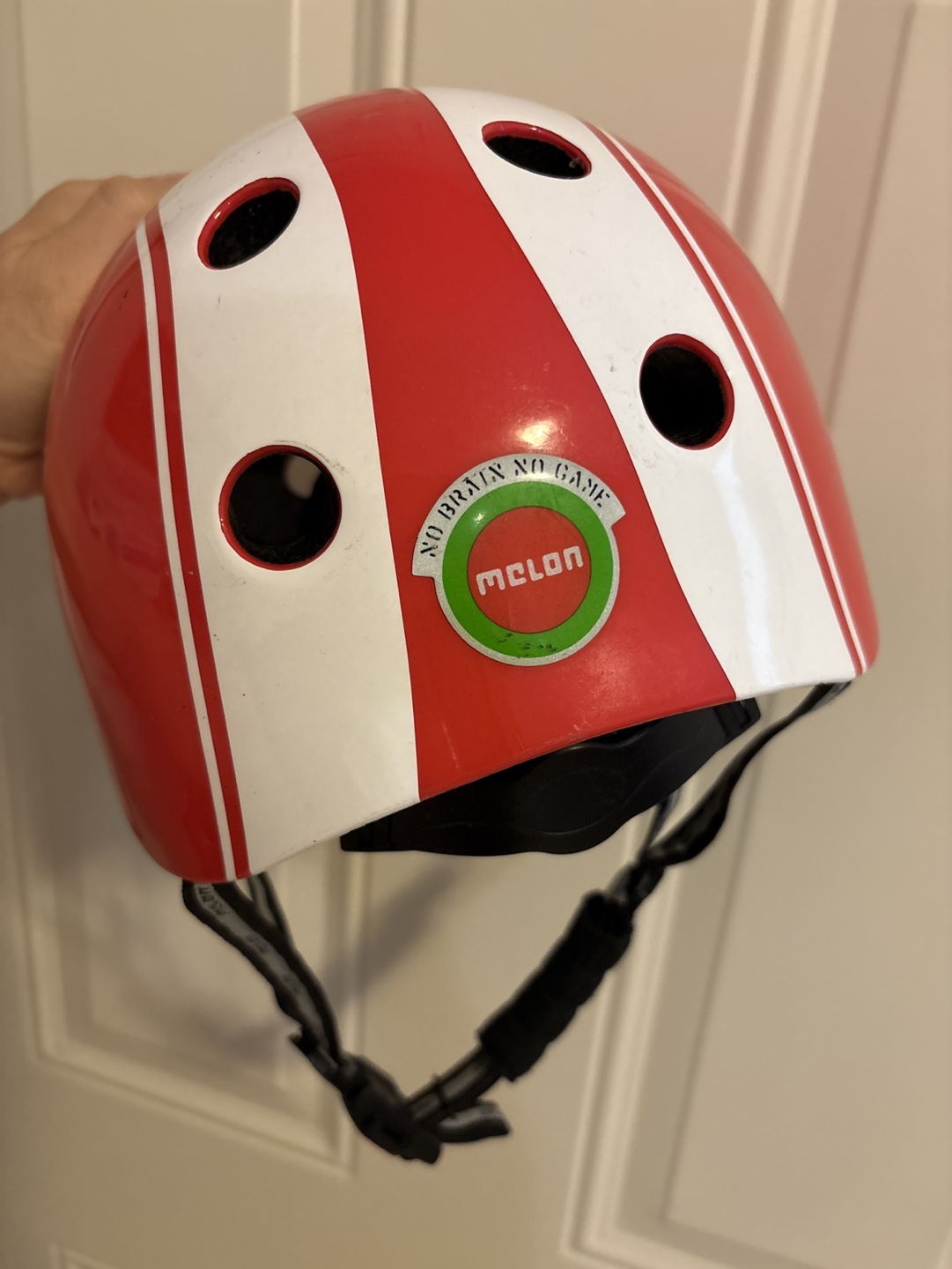Melon Kids Helmet - Red and White Stripes - photo 3