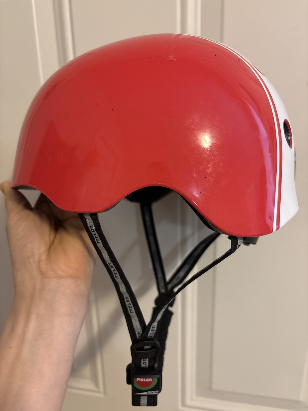 Melon Kids Helmet - Red and White Stripes - photo 2