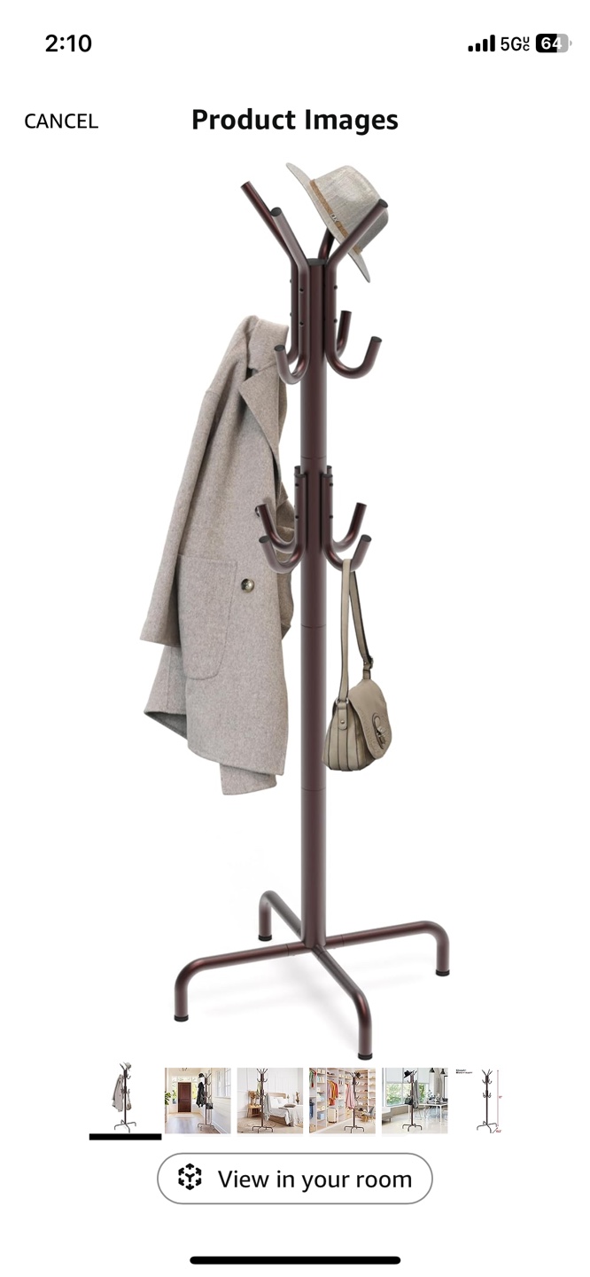 Freestanding Metal Coat Rack with Multiple Hooks
