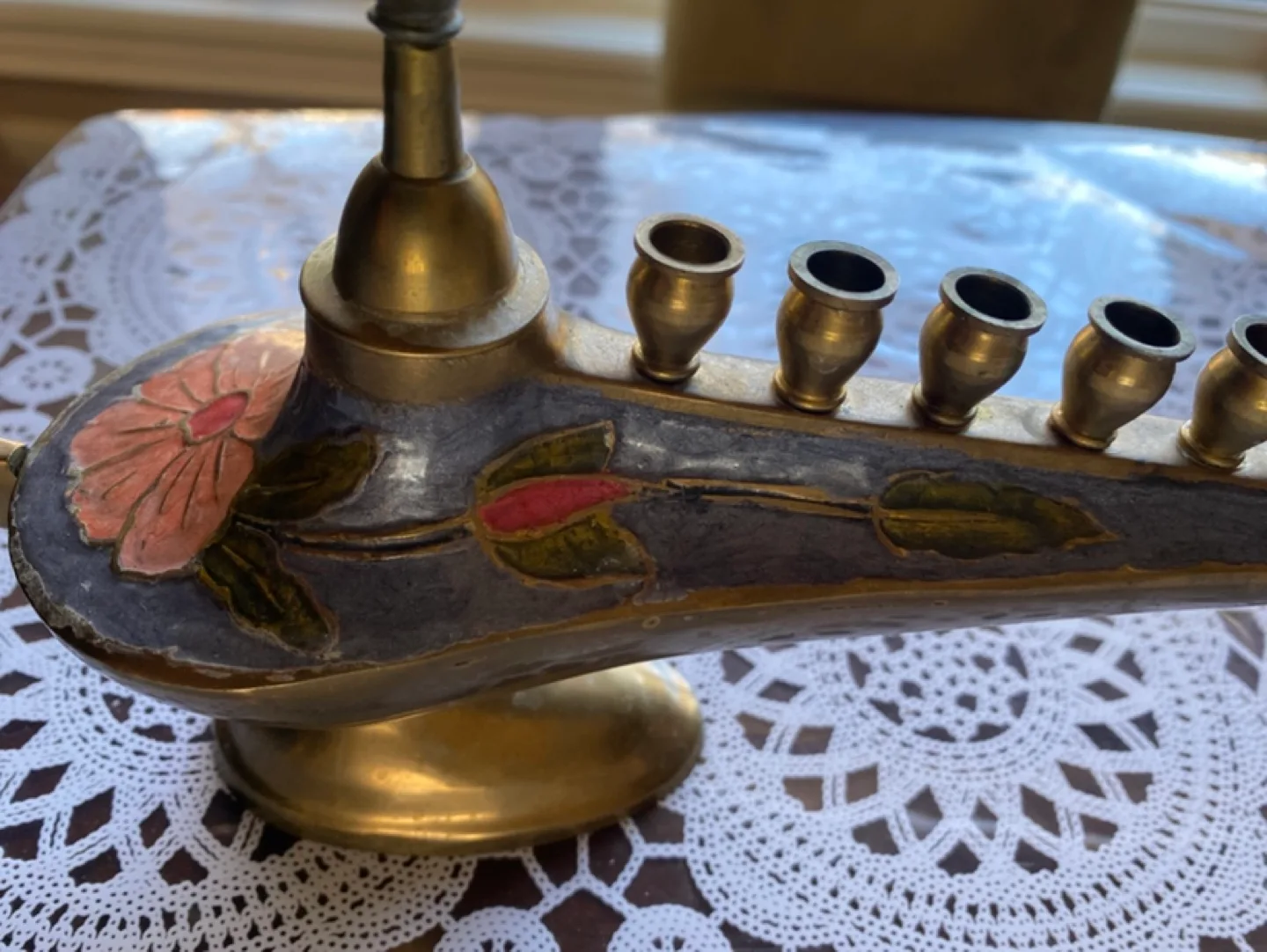 Vintage Brass Oil Lamp candle Menorah image indicator(3)