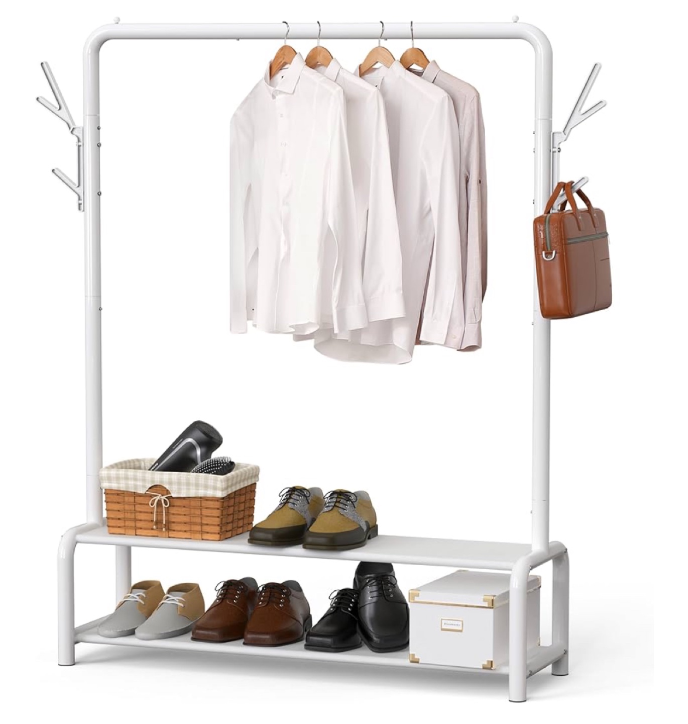 Simple Houseware Garment Rack with Shelves and Hooks - White - photo 4