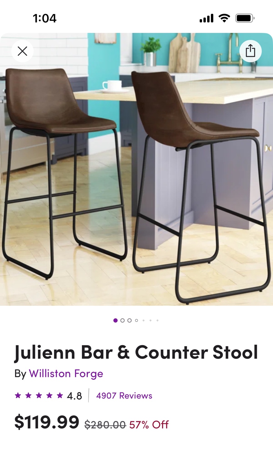 Counter Stool - Brown Faux Leather - photo 2