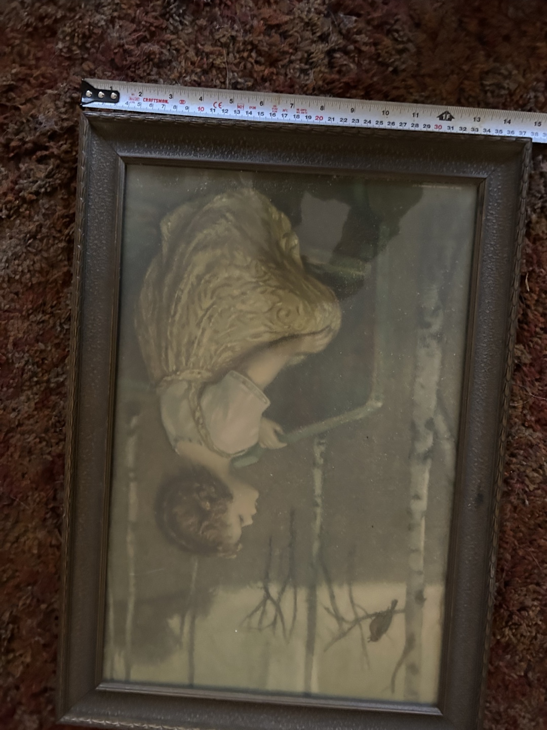 Antique picture of little girl on bench