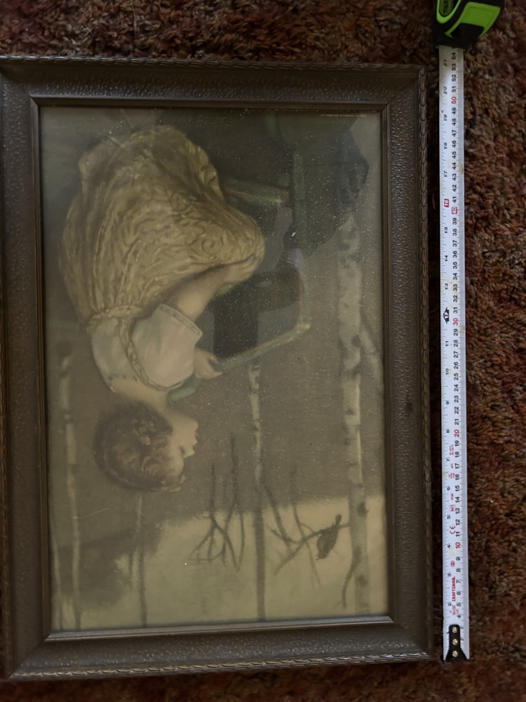 Antique picture of little girl on bench - photo 2