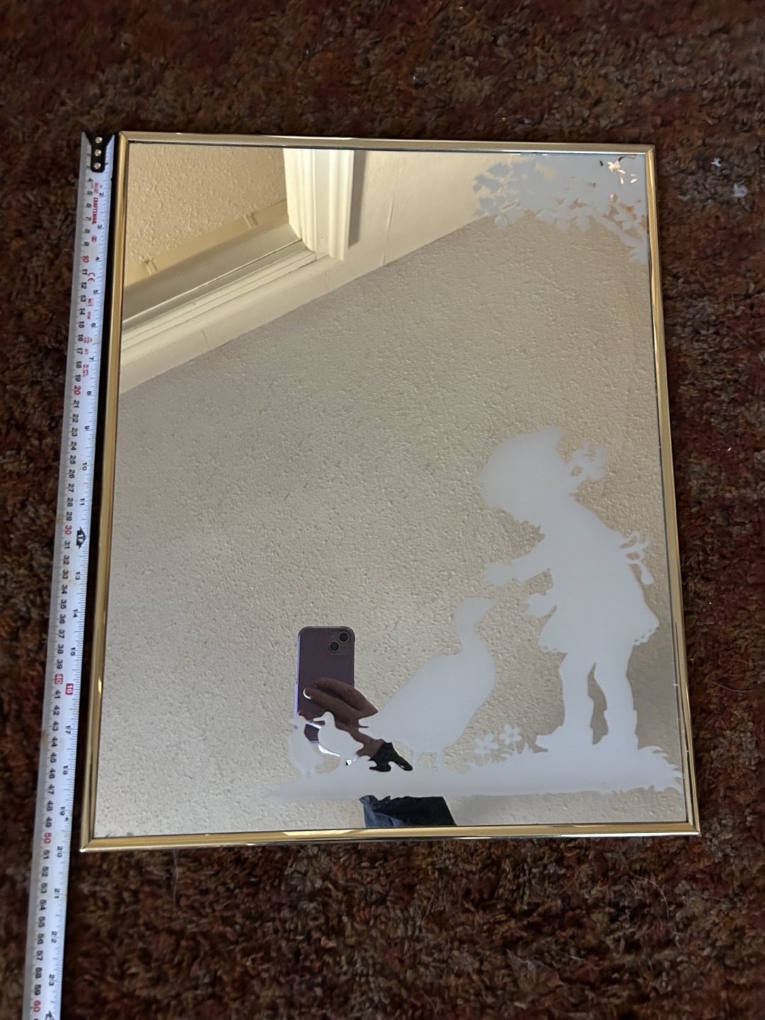 Mirror with little girl feeding a goose - photo 2