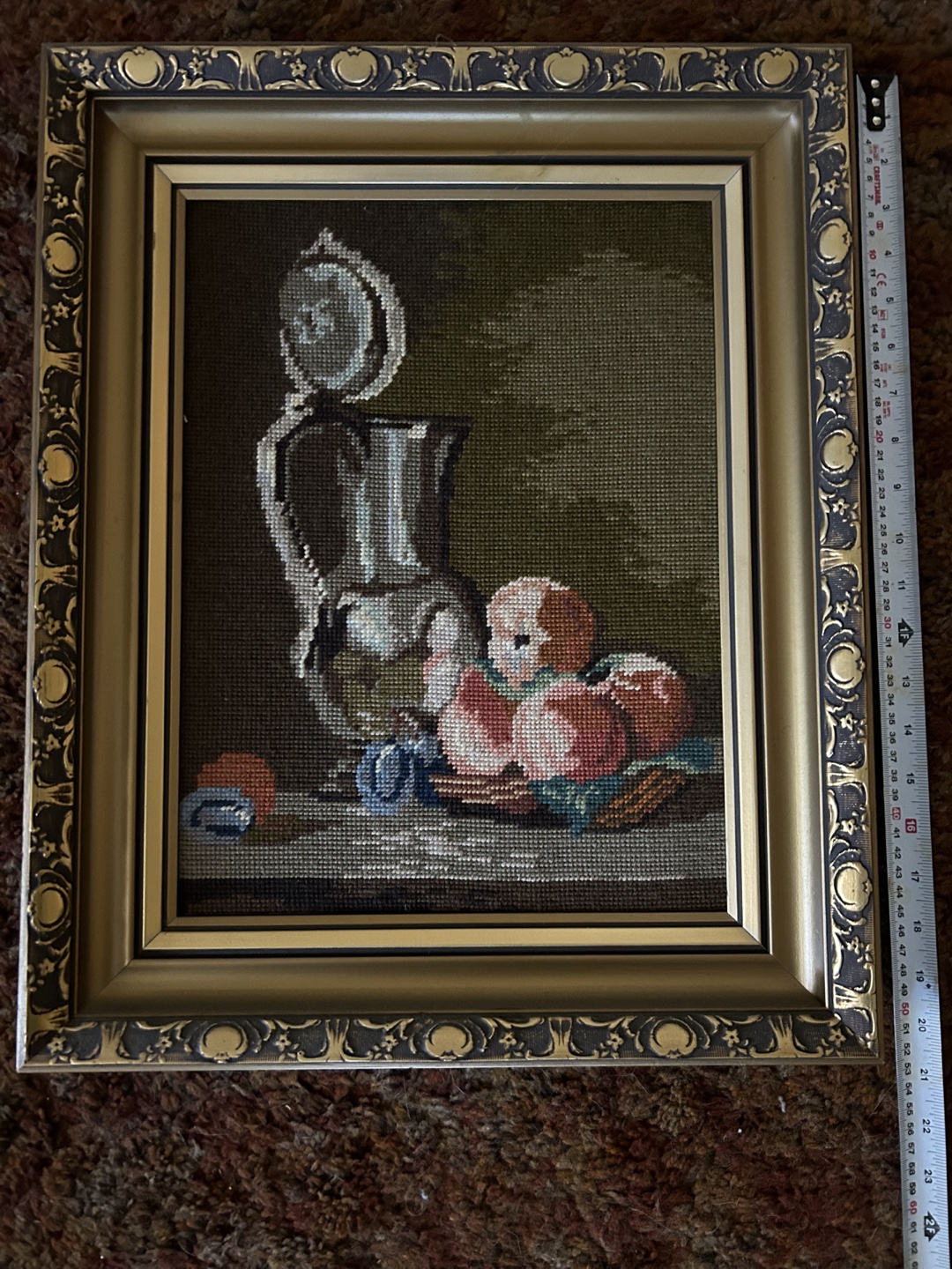 Needle point pot and fruit picture