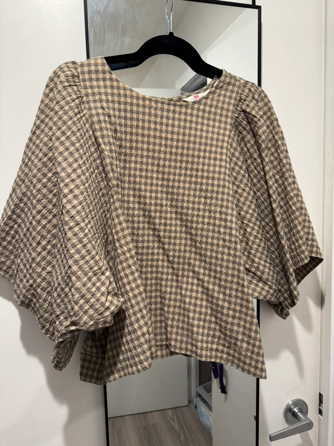 Women's Gingham Puff Sleeve Blouse image indicator(2)