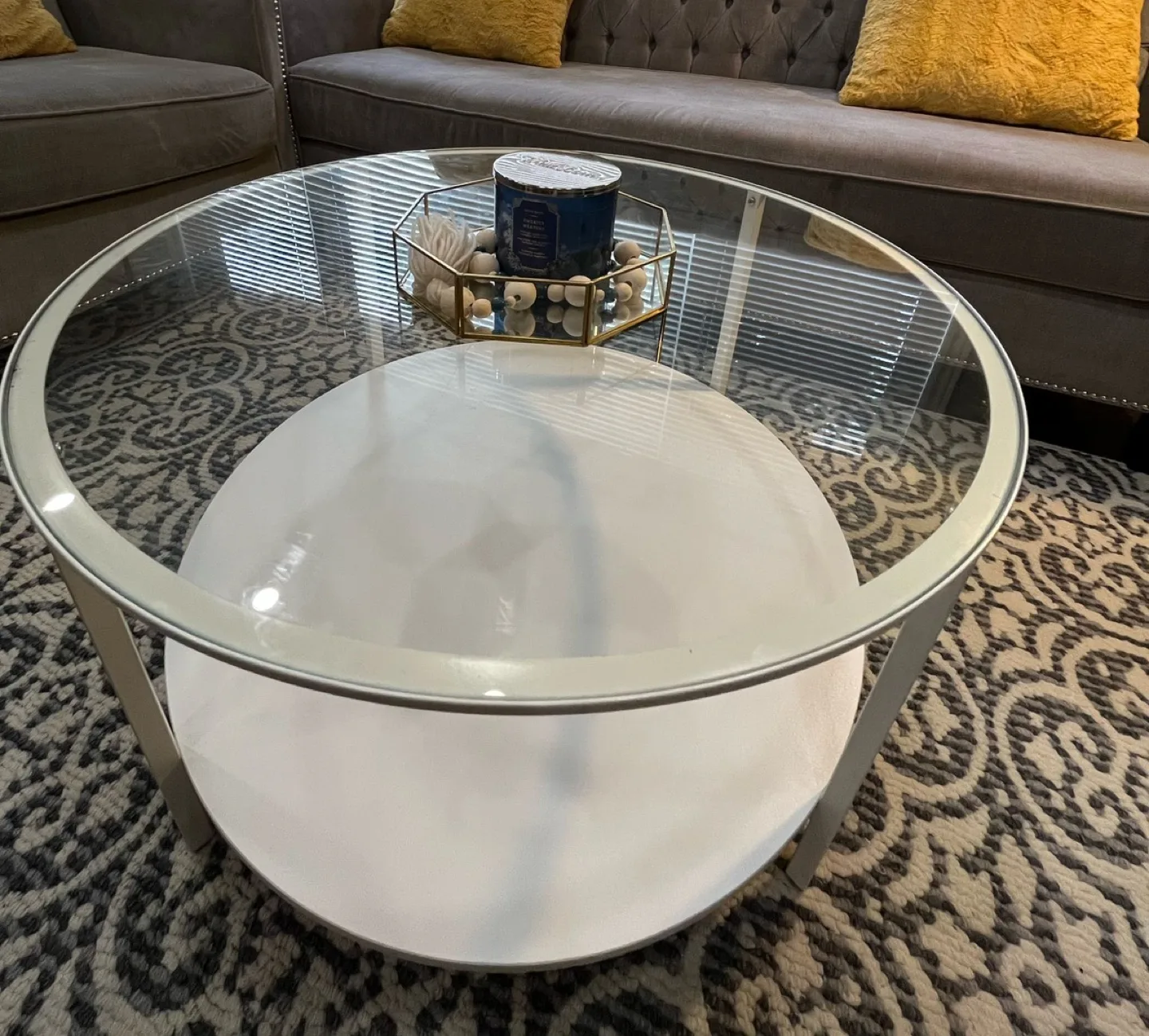 Ikea Round Glass Coffee Table with White Shelf image indicator(2)
